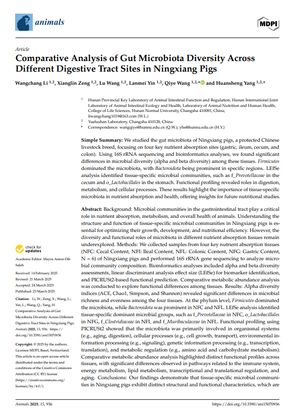 杨焕胜王启业课题组2025 Comparative Analysis of Gut Microbiota Diversity Across ...